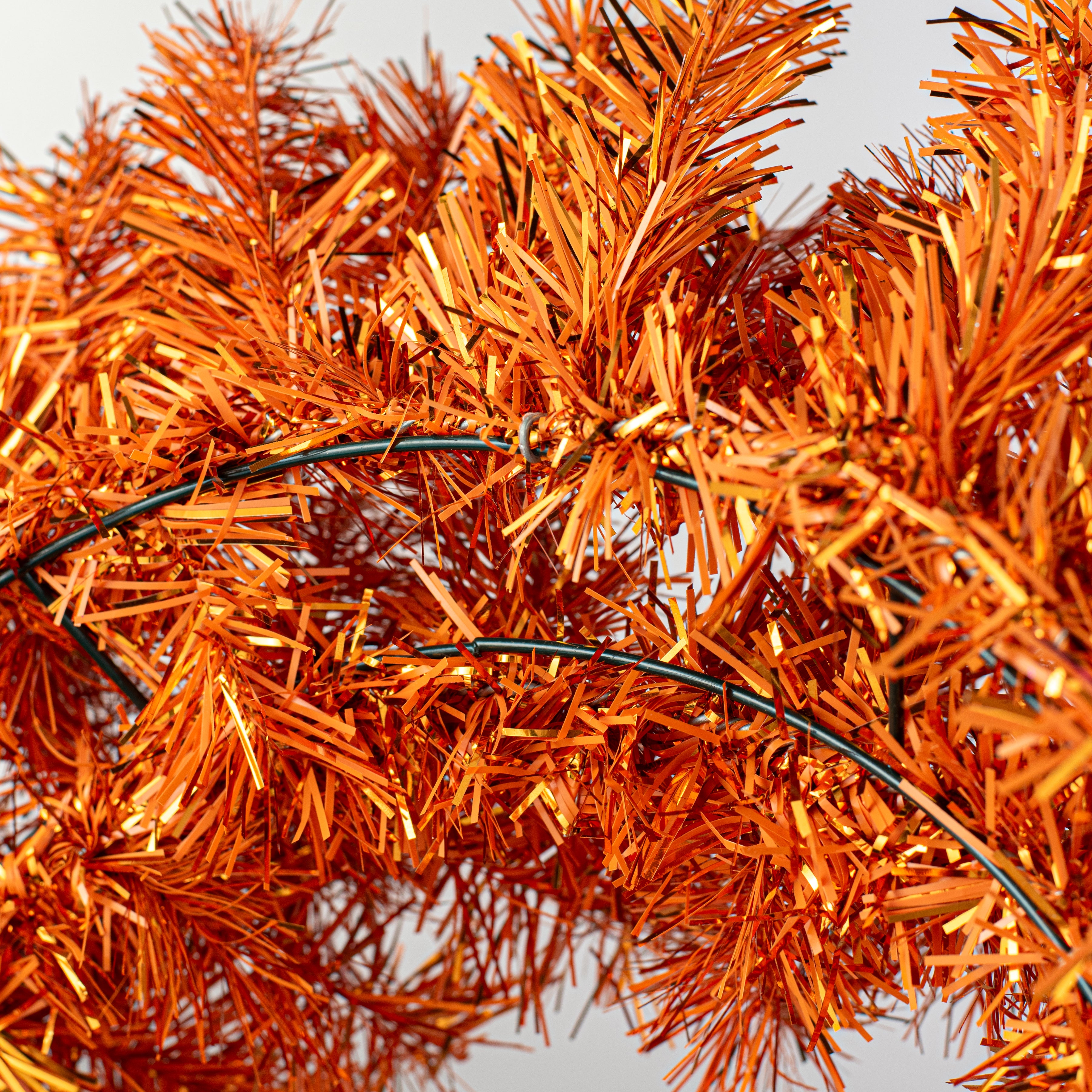 24" Pine Tinsel Wreath: Metallic Orange detail photo 4
