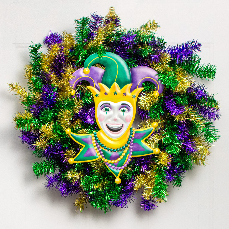 24" Pine Wreath: Mardi Gras Lifestyle Photo