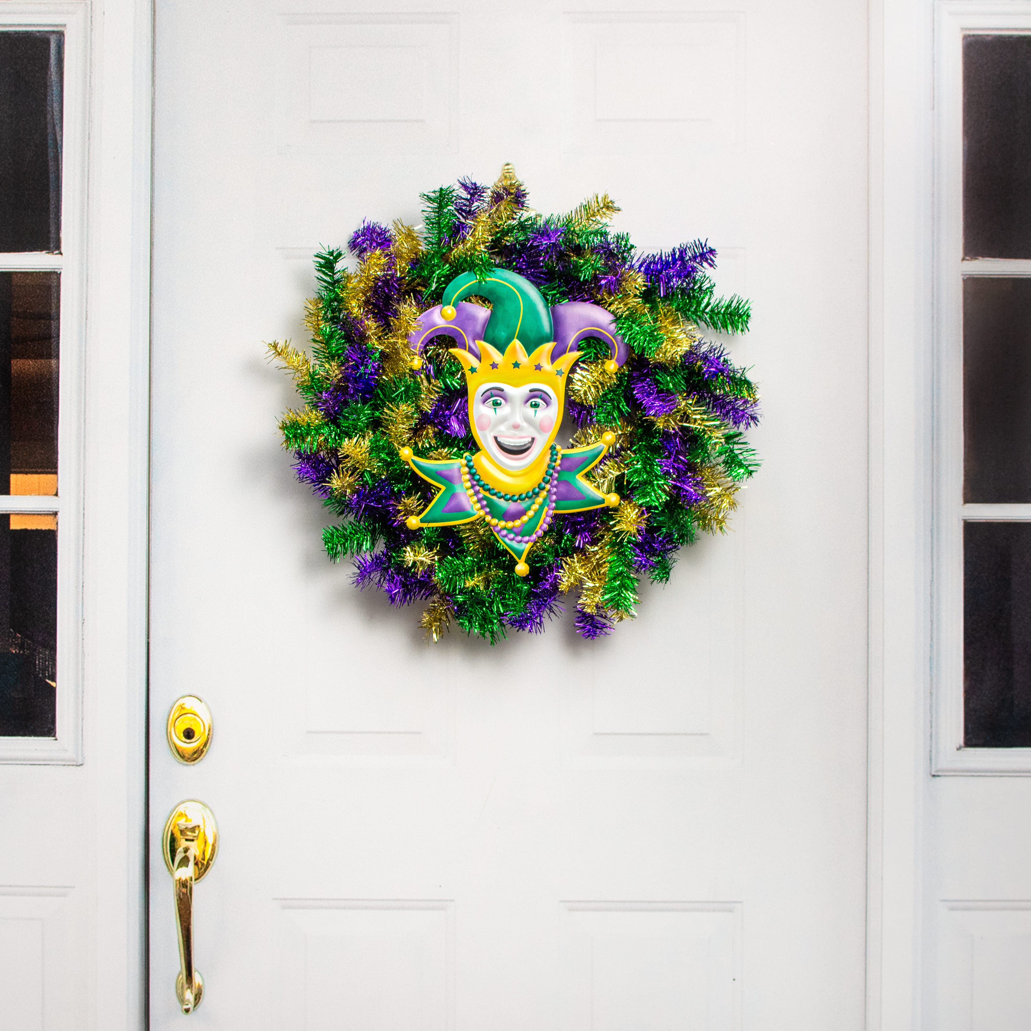 24" Pine Wreath: Mardi Gras detail photo 5