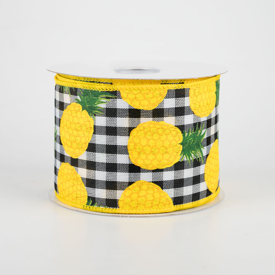 2.5" Pineapples On Check Ribbon (10 Yards)