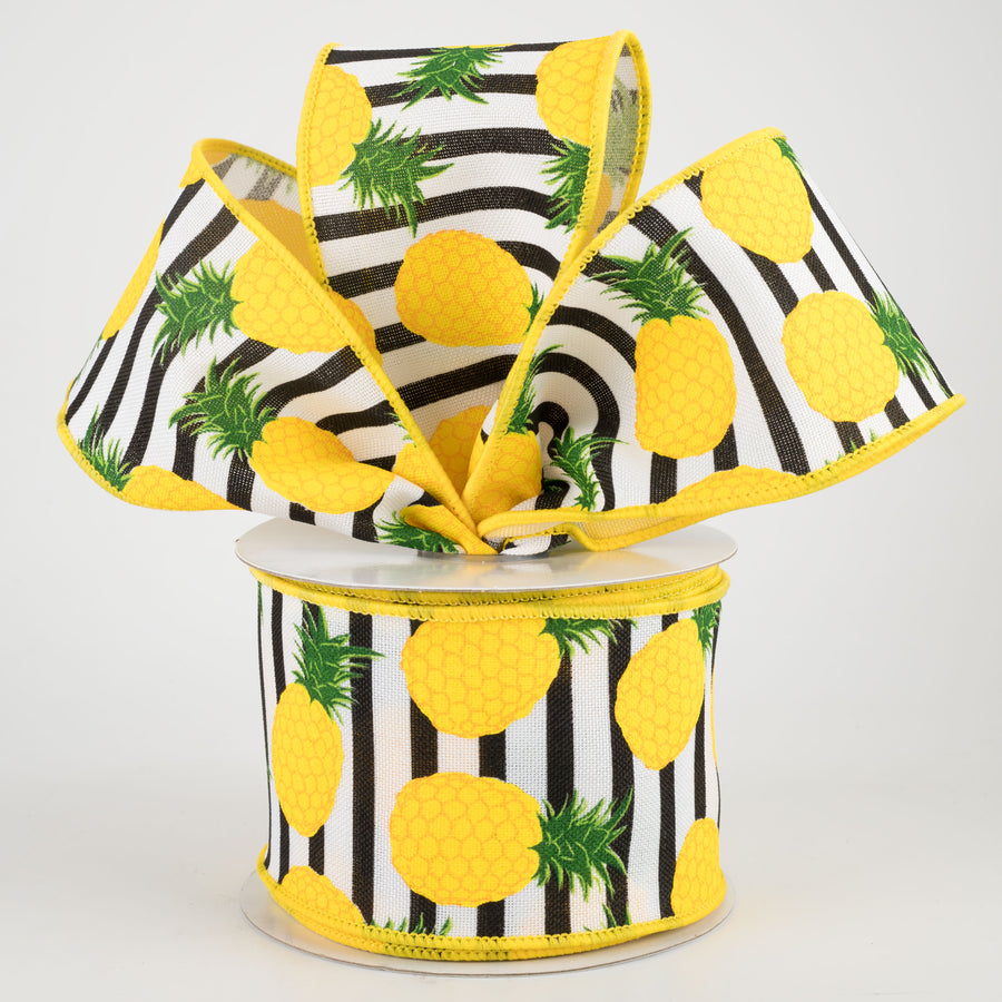 2.5" Pineapples On Stripes Ribbon (10 Yards) Lifestyle Photo