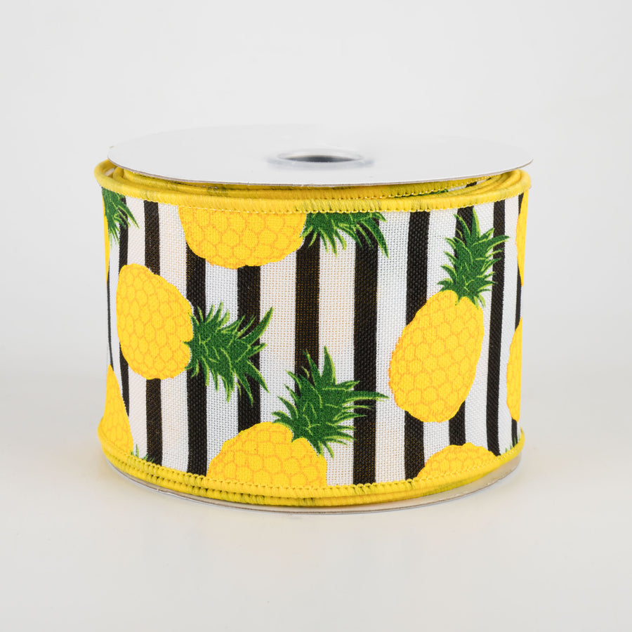 2.5" Pineapples On Stripes Ribbon (10 Yards)