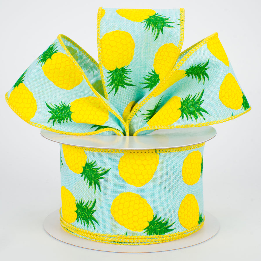 2.5" Pineapples Ribbon: Robin's Egg Blue (10 Yards) Lifestyle Photo