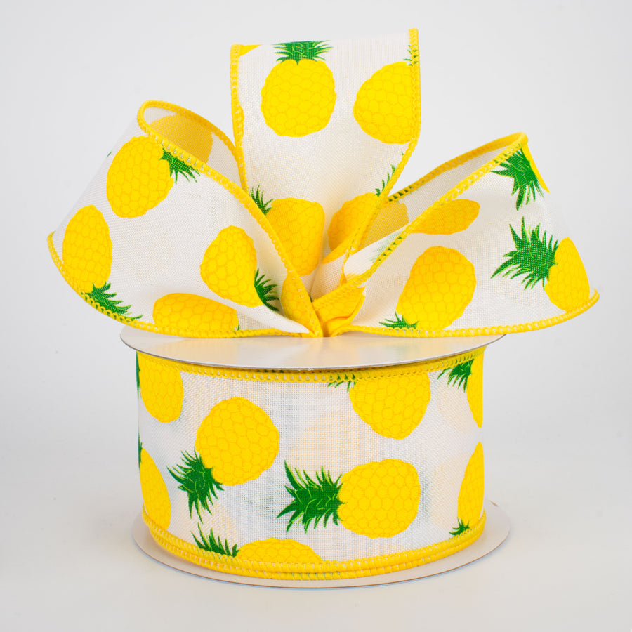 2.5" Pineapples Ribbon: White (10 Yards) Lifestyle Photo