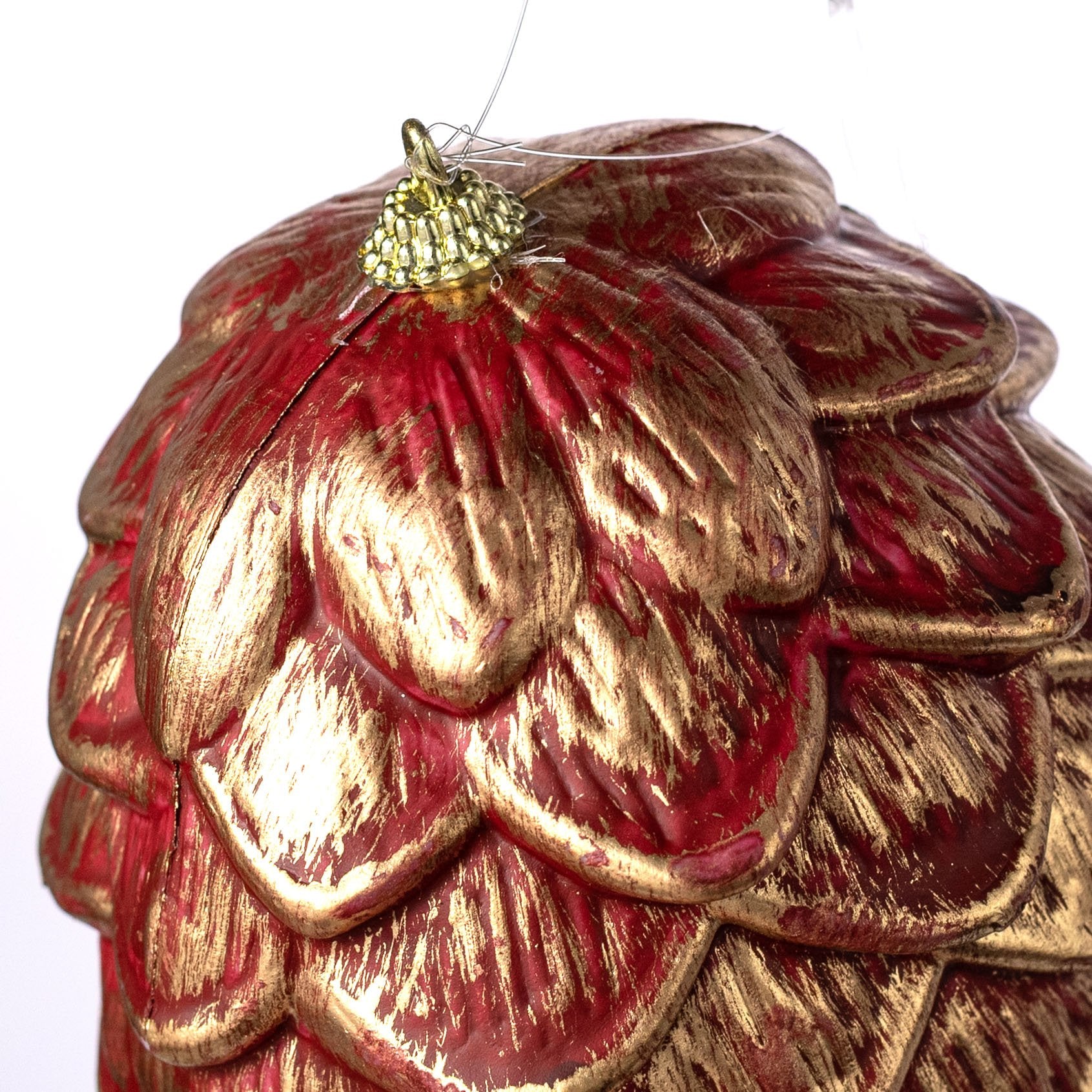 9" Pinecone Ornament: Dark Red & Gold detail photo 3