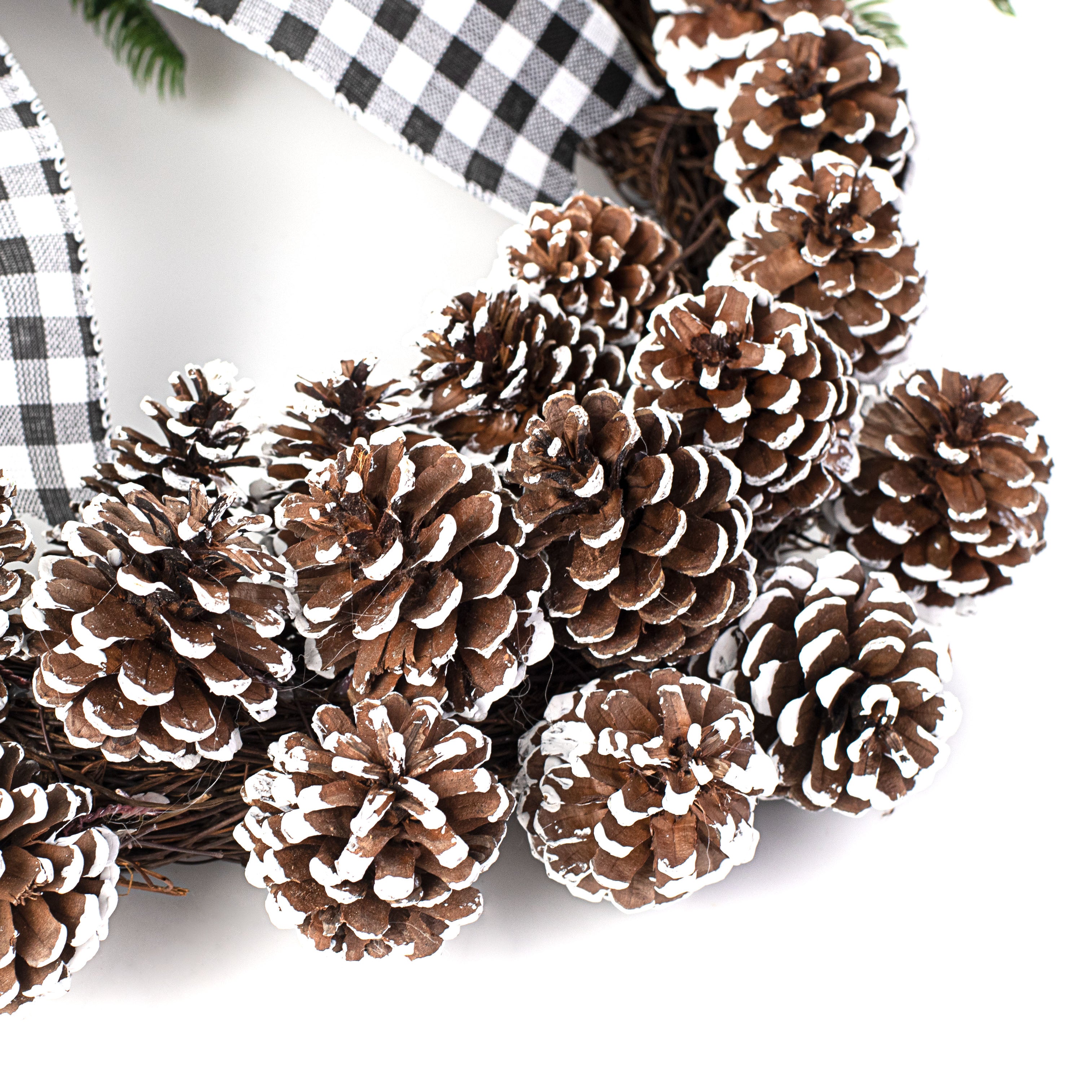 24" Pinecone Wreath With Gingham Bow detail photo 3
