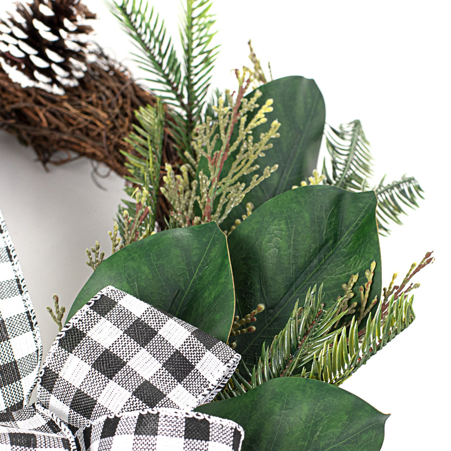 24" Pinecone Wreath With Gingham Bow detail photo 4