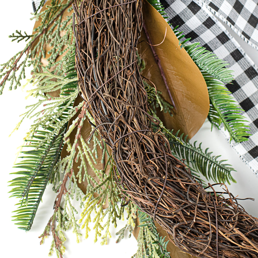 24" Pinecone Wreath With Gingham Bow detail photo 5