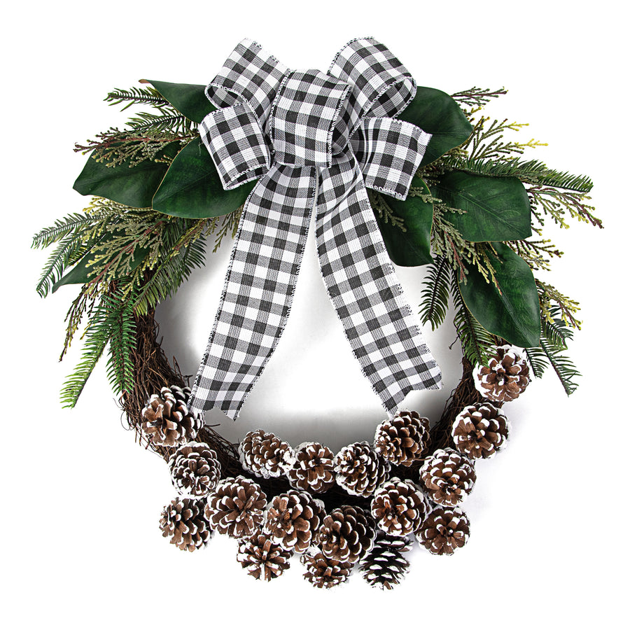 24" Pinecone Wreath With Gingham Bow Item Number: 85332GINGHAM