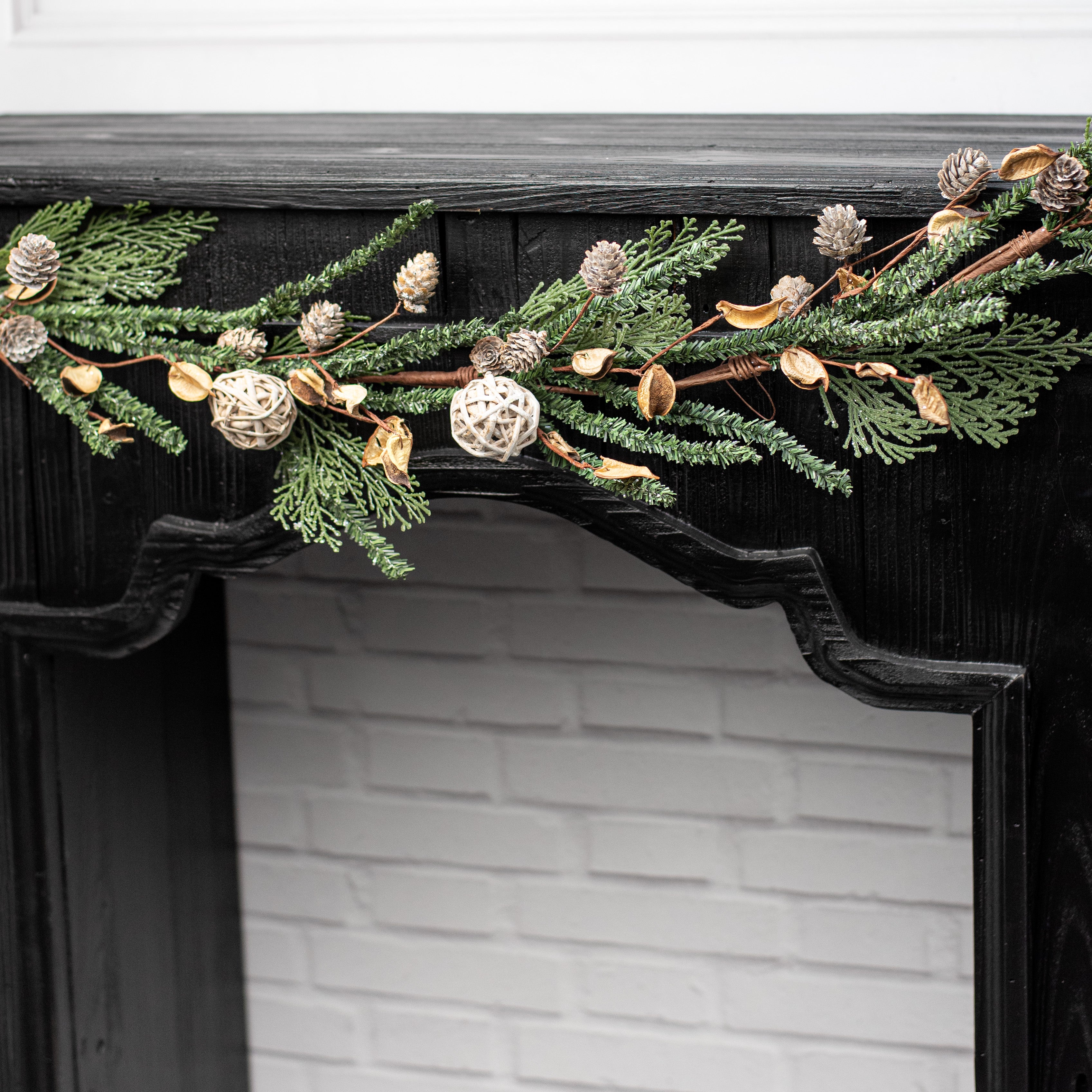 4' Pines Mix with Rattan Ball and Birch Cones Garland Lifestyle Photo