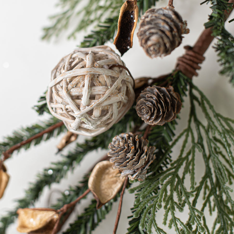 4' Pines Mix with Rattan Ball and Birch Cones Garland detail photo 3