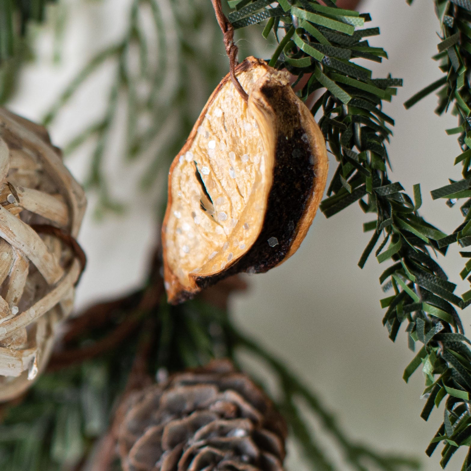 4' Pines Mix with Rattan Ball and Birch Cones Garland detail photo 4