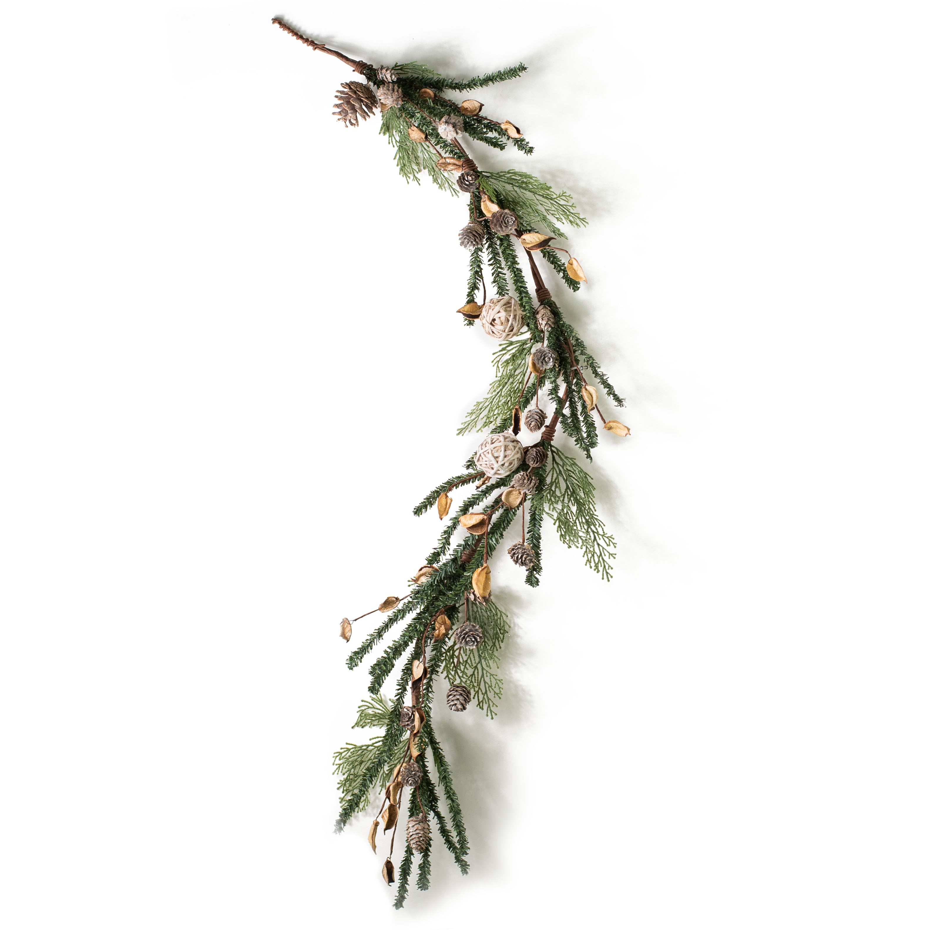 4' Pines Mix with Rattan Ball and Birch Cones Garland Item Number: 30851