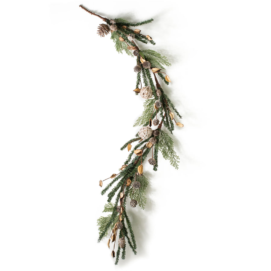 4' Pines Mix with Rattan Ball and Birch Cones Garland Item Number: 30851