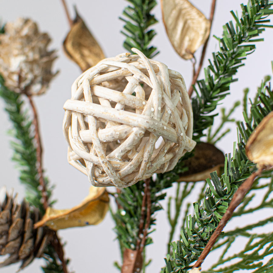 14" Pines with Rattan Ball and Birch Cones Pick Lifestyle Photo