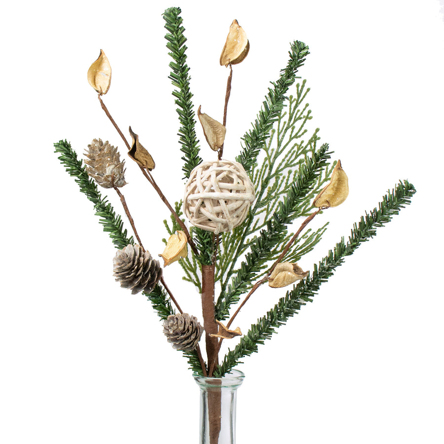 14" Pines with Rattan Ball and Birch Cones Pick Item Number: 30855