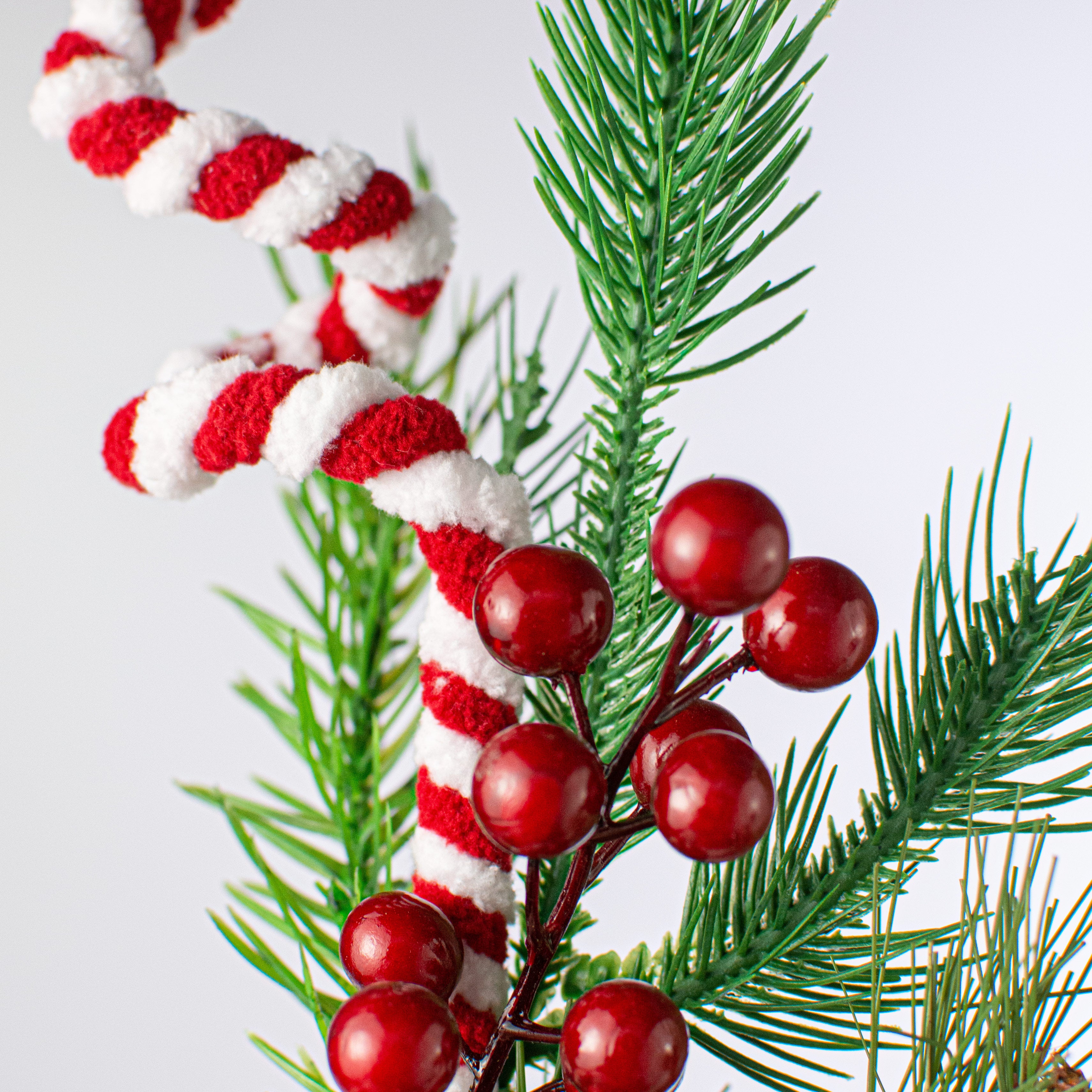 12" Pines with Red Berries and Chenille Spiral Pick Lifestyle Photo