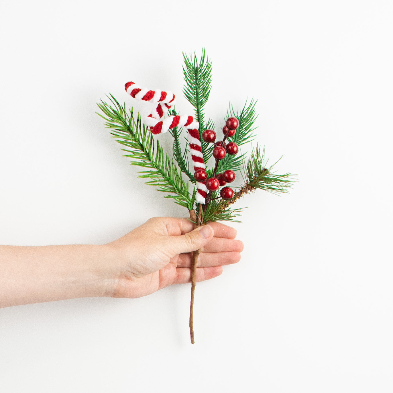 12" Pines with Red Berries and Chenille Spiral Pick detail photo 3