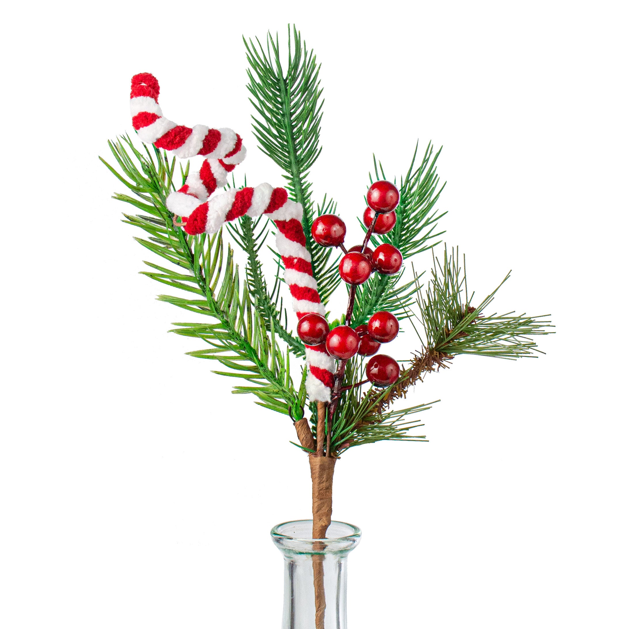 12" Pines with Red Berries and Chenille Spiral Pick Item Number: 30317