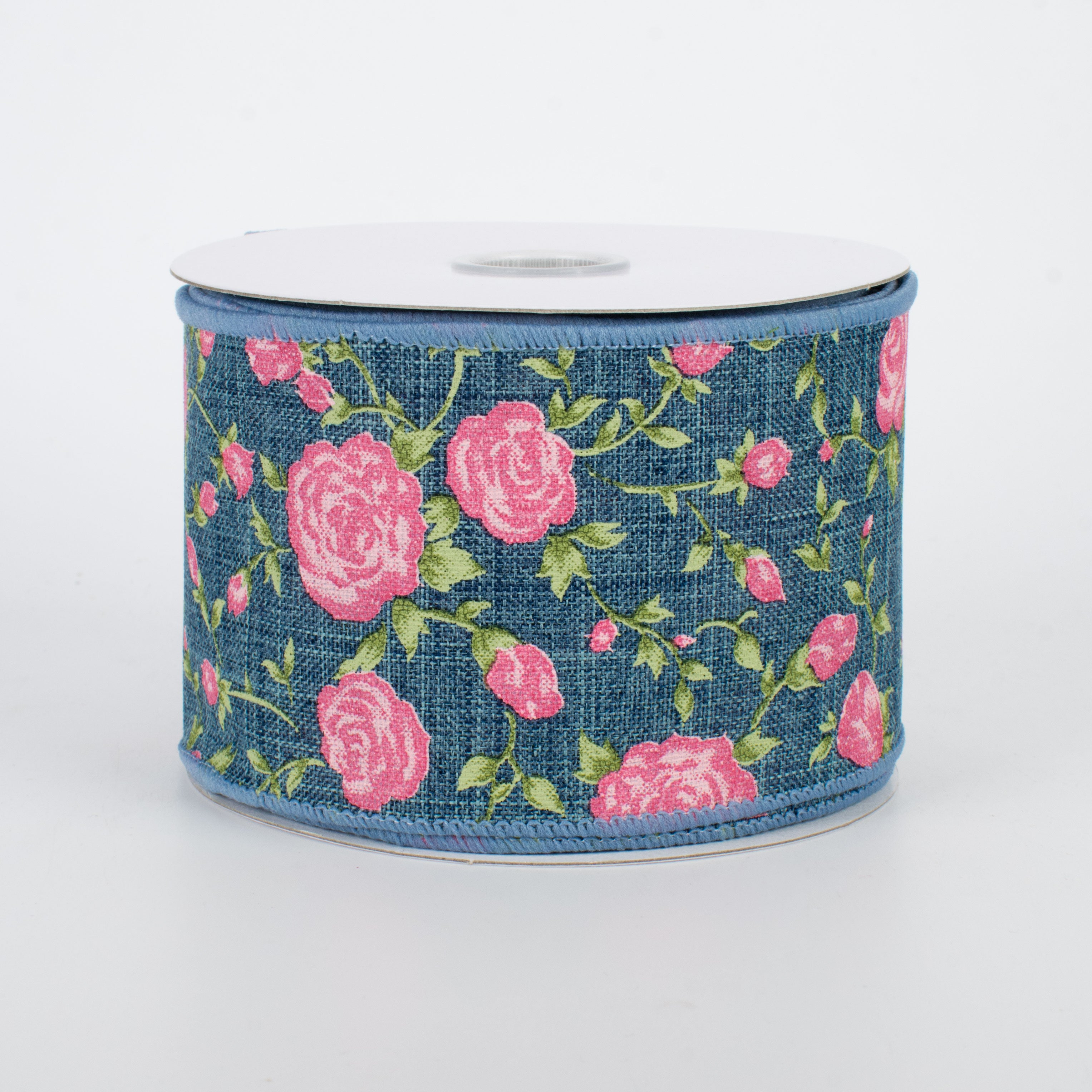 2.5" Pink Chintz Ribbon: Denim (10 Yards)