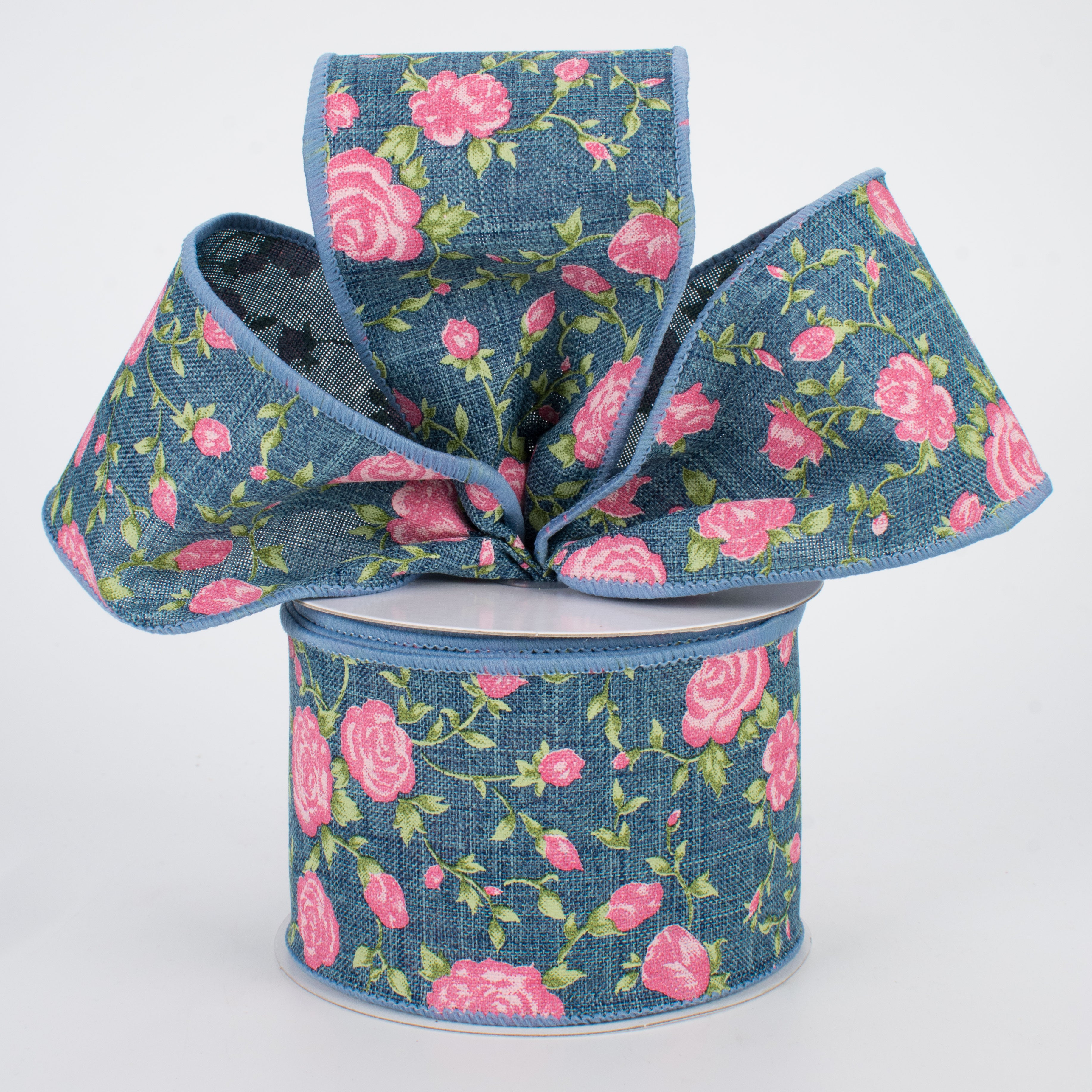 2.5" Pink Chintz Ribbon: Denim (10 Yards) Lifestyle Photo