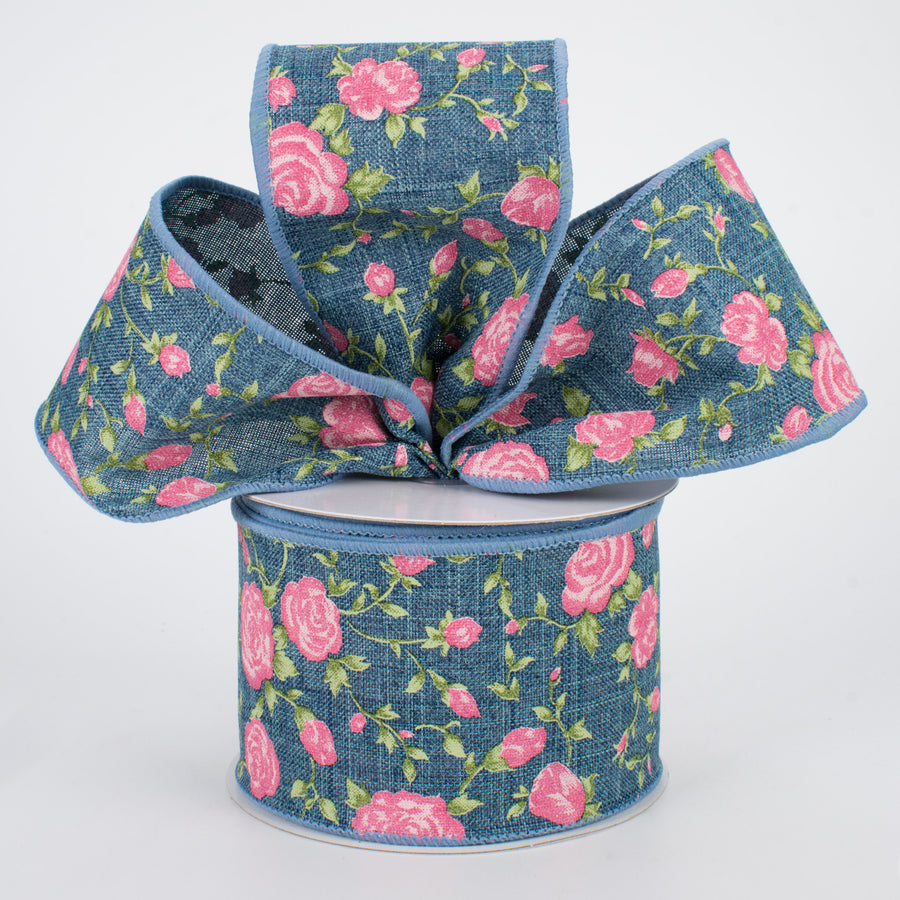 2.5" Pink Chintz Ribbon: Denim (10 Yards) Lifestyle Photo