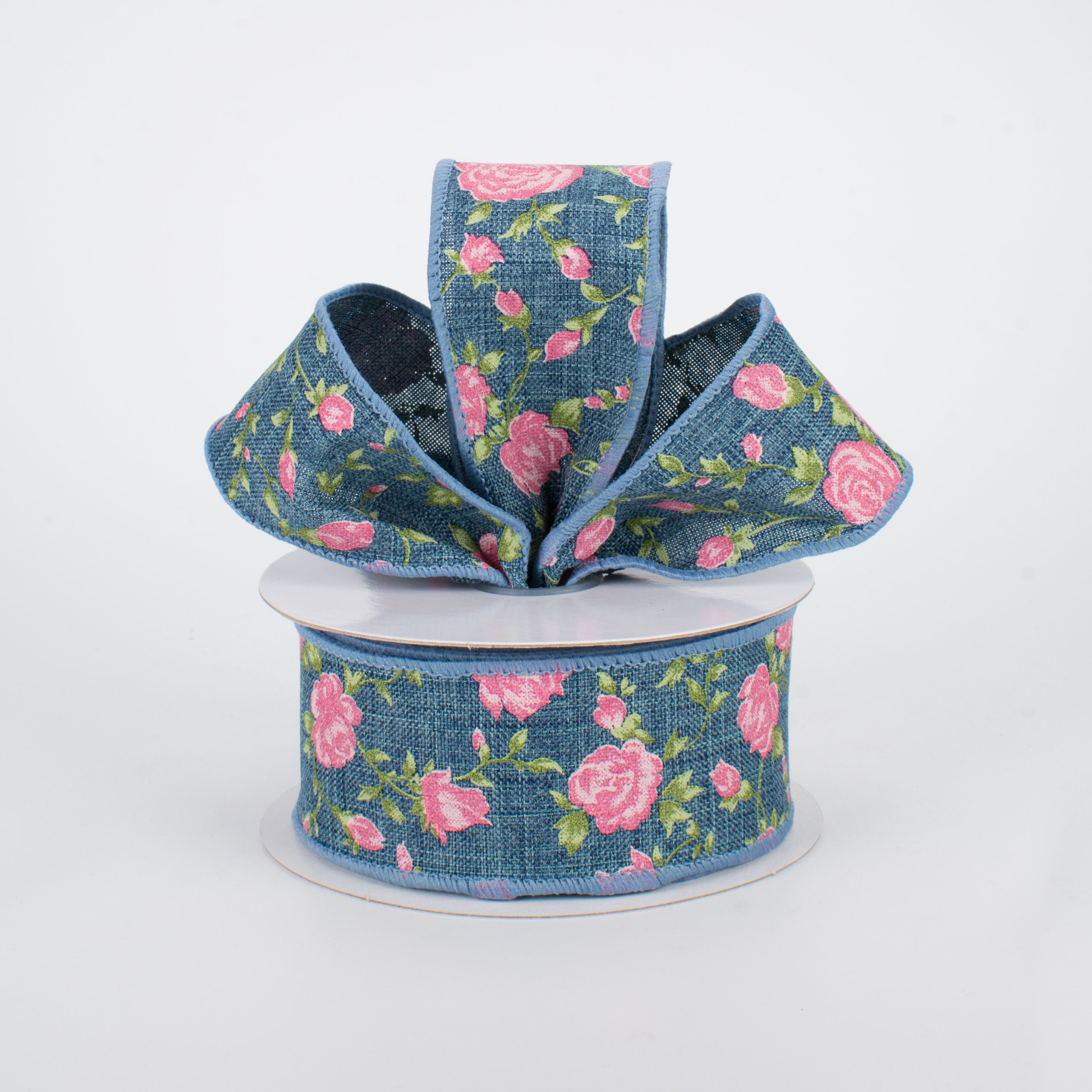 1.5" Pink Chintz Ribbon: Denim (10 Yards) Lifestyle Photo