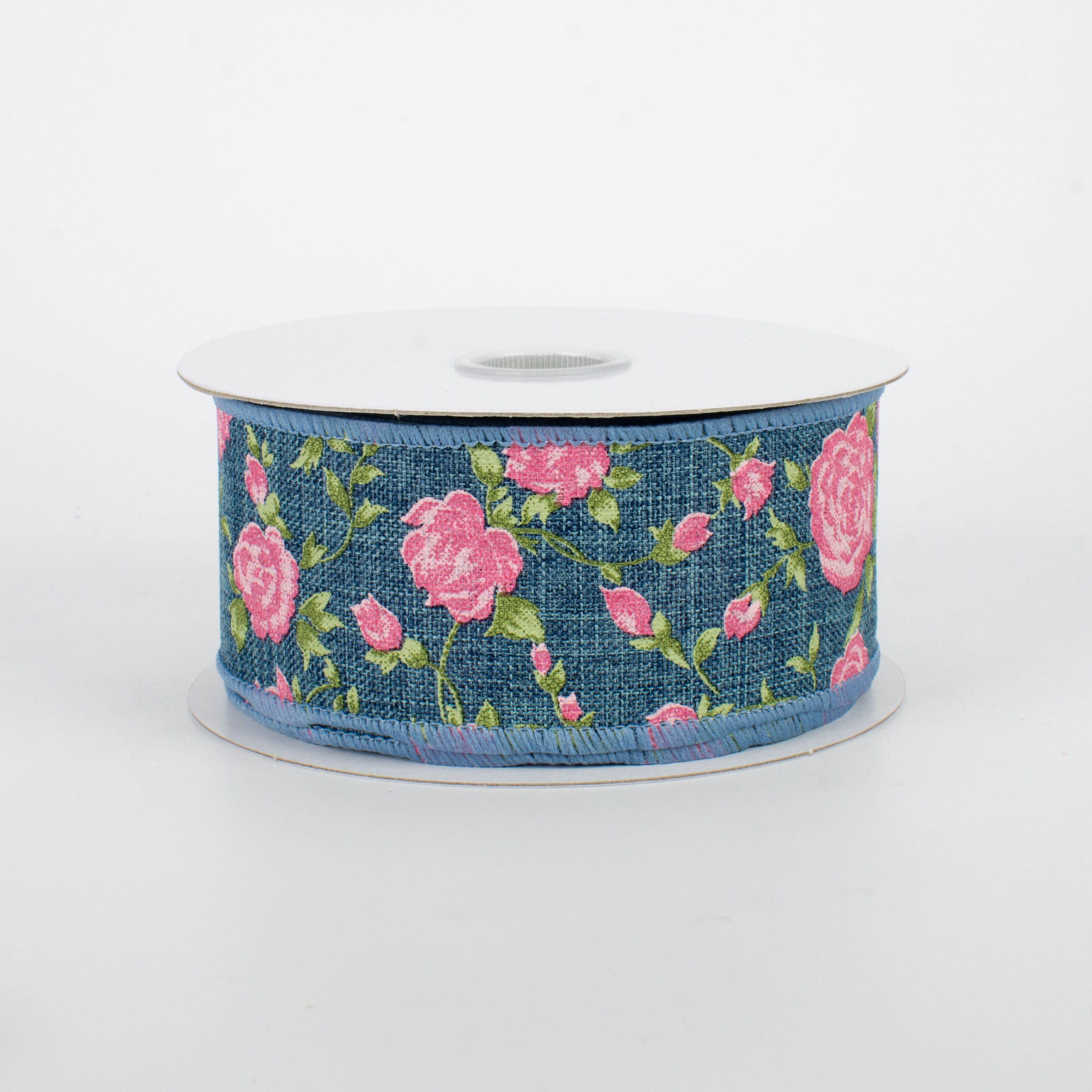 1.5" Pink Chintz Ribbon: Denim (10 Yards)