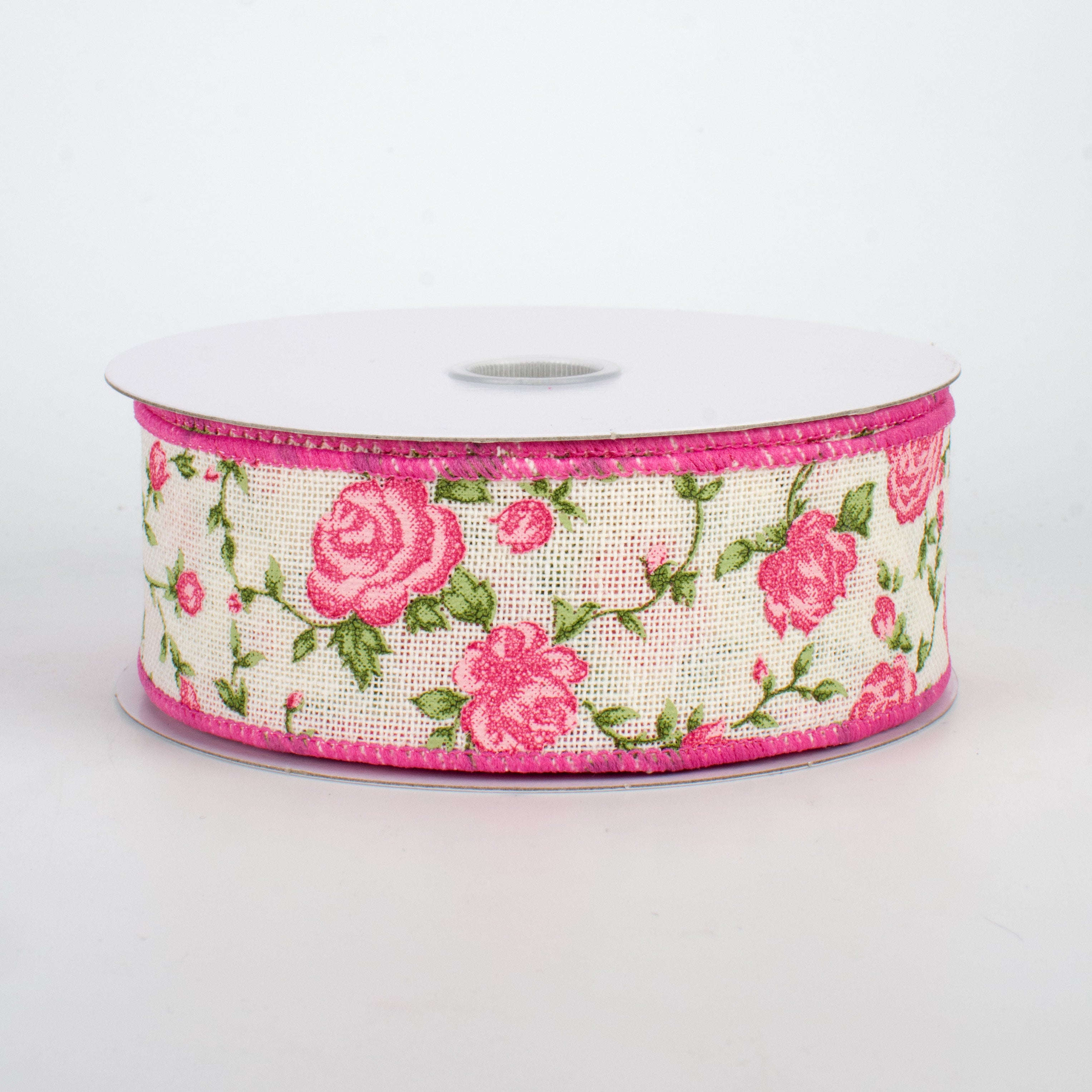 1.5" Pink Chintz Ribbon: Ivory (10 Yards)