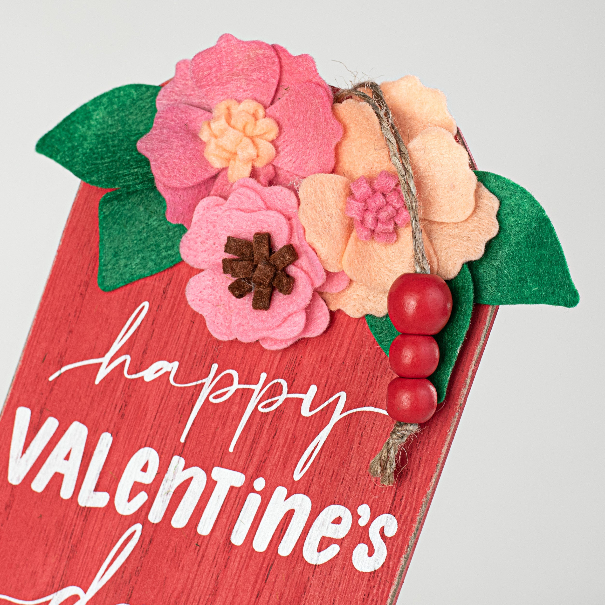 7" Pink Combo Ranunculus Happy Valentine's Day Ornament detail photo 3