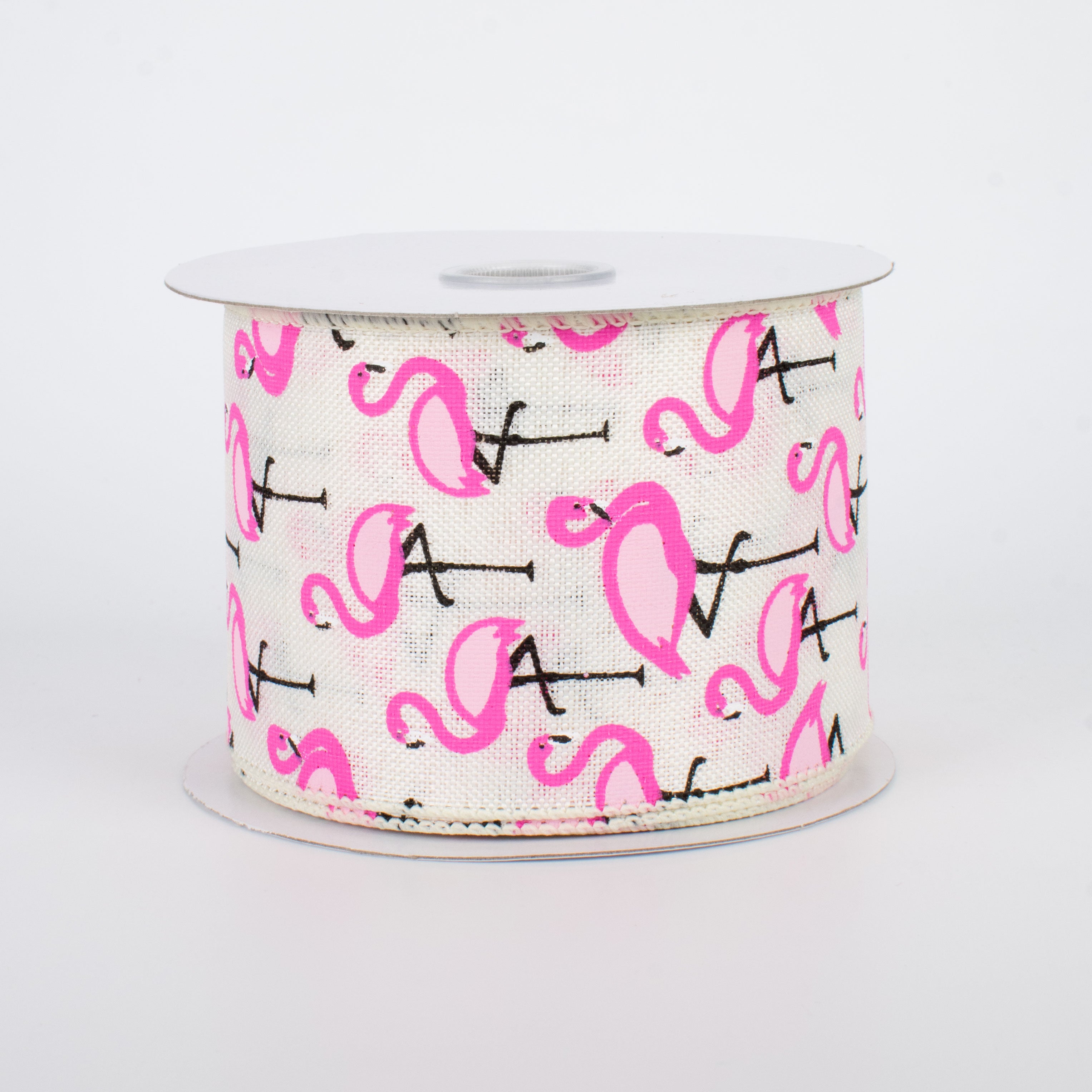 2.5" Pink Flamingo Ribbon: Cream (10 Yards)