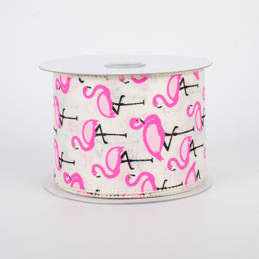 2.5" Pink Flamingo Ribbon: Cream (10 Yards)