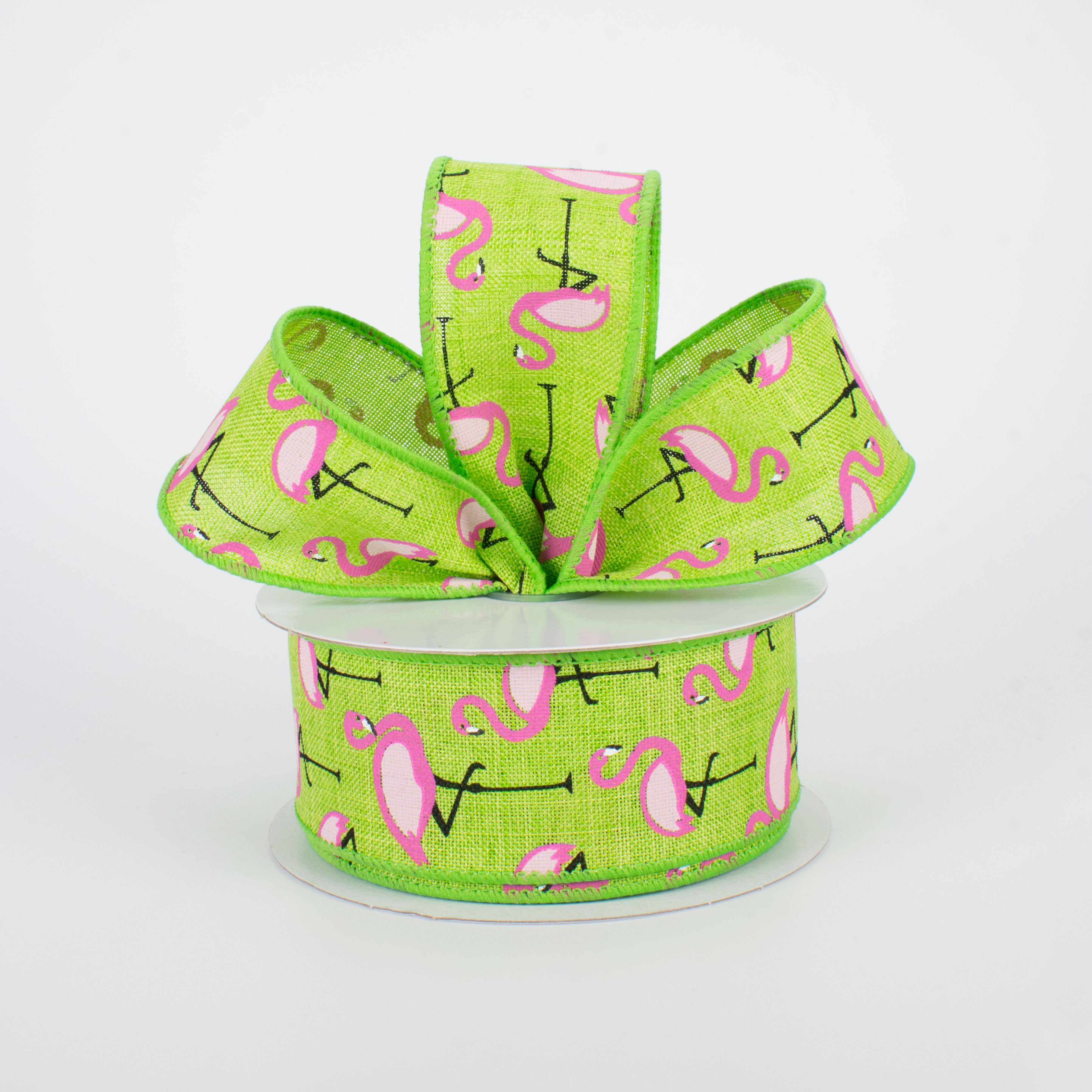 1.5" Pink Flamingo Ribbon: Lime (10 Yards) Lifestyle Photo