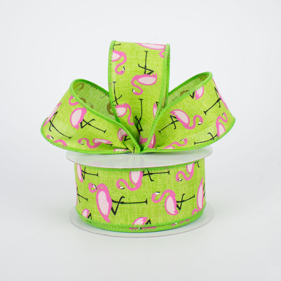 1.5" Pink Flamingo Ribbon: Lime (10 Yards) Lifestyle Photo