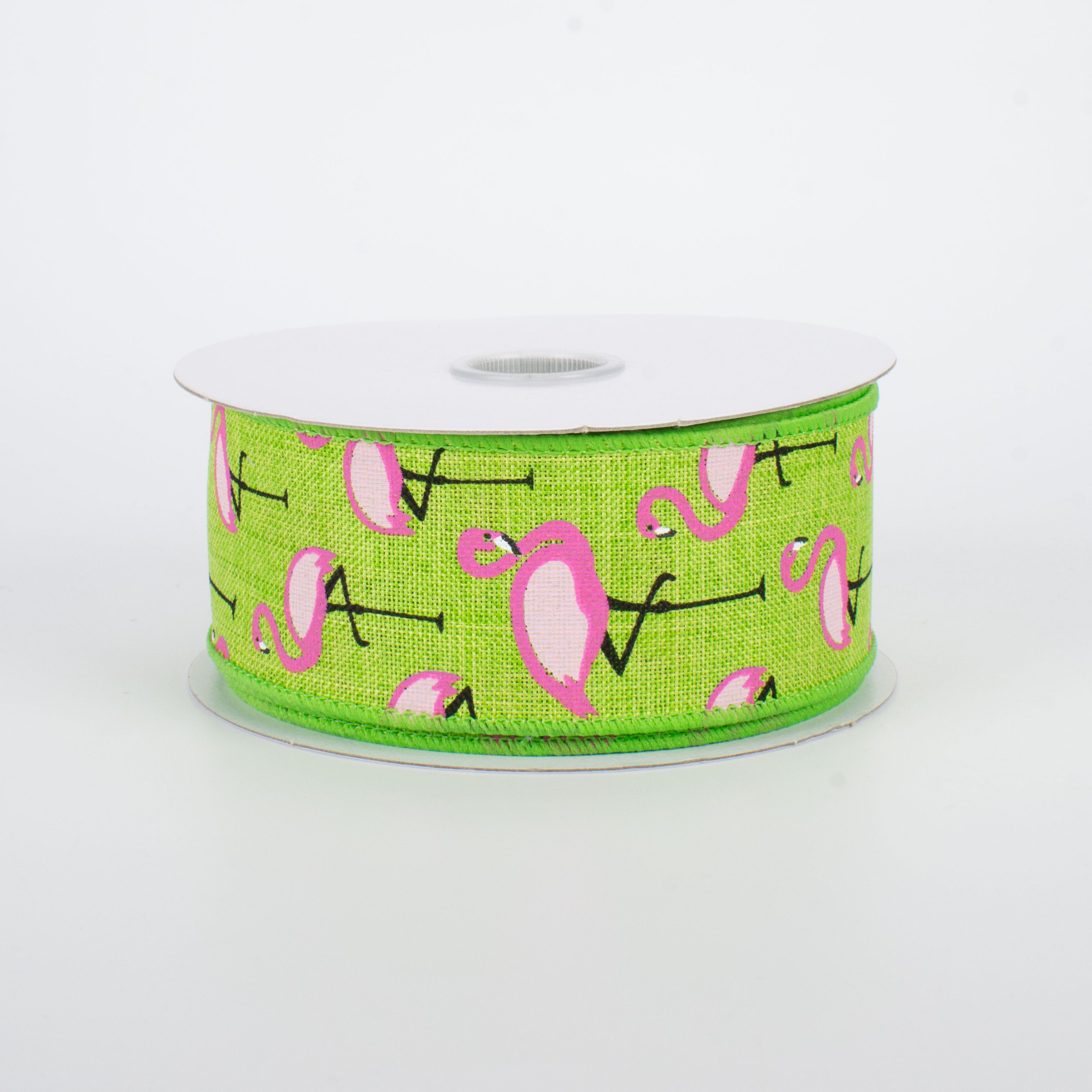 1.5" Pink Flamingo Ribbon: Lime (10 Yards)