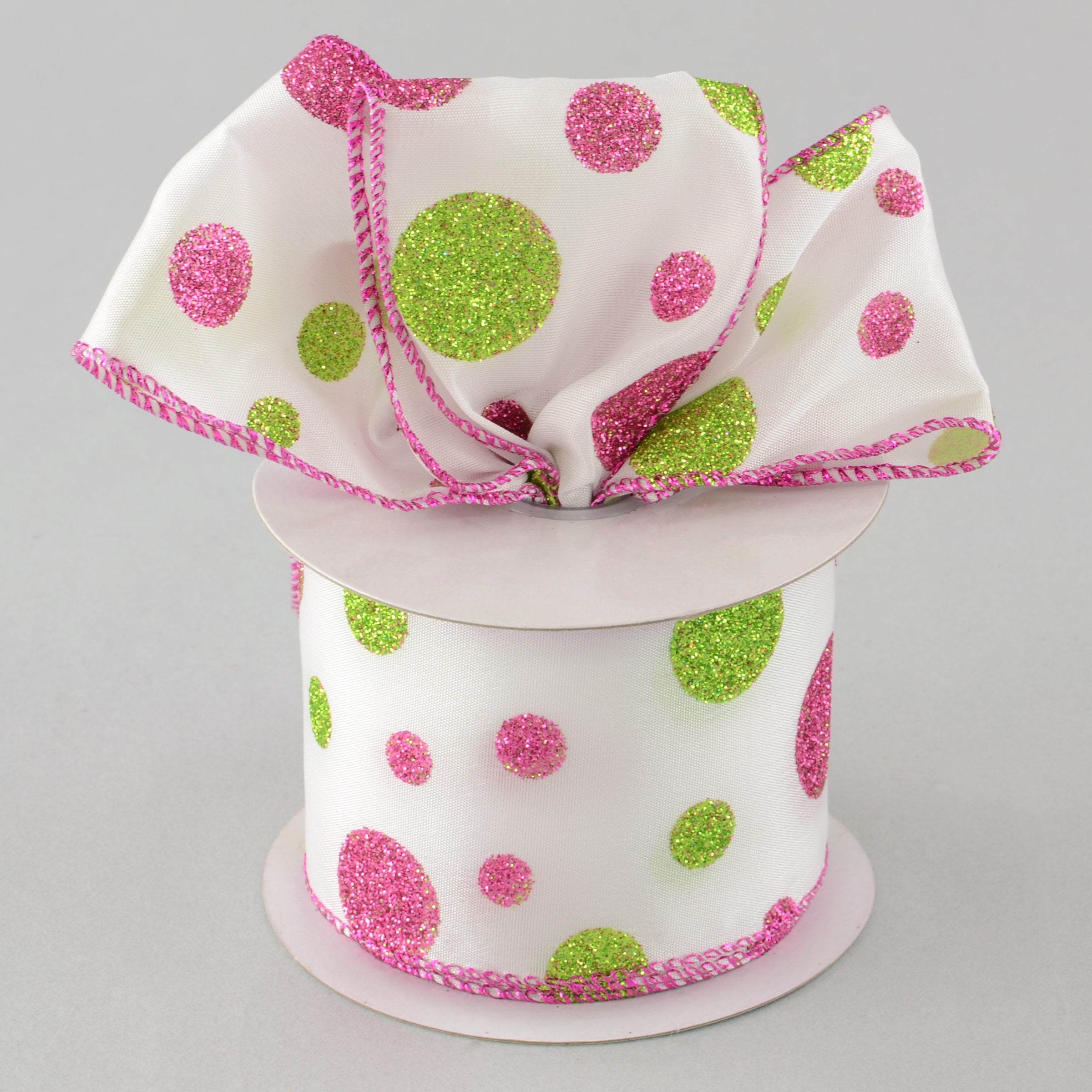 2.5" Pink & Lime Polka Dot Ribbon (10 Yards) Lifestyle Photo