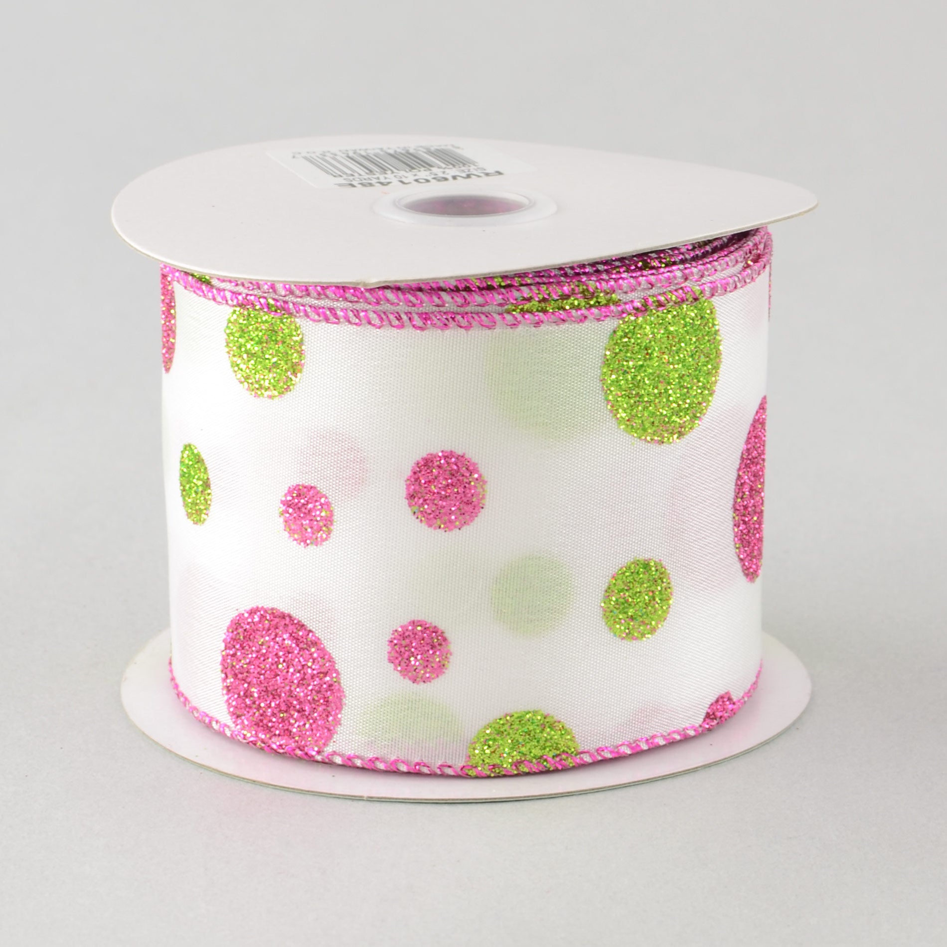 2.5" Pink & Lime Polka Dot Ribbon (10 Yards)