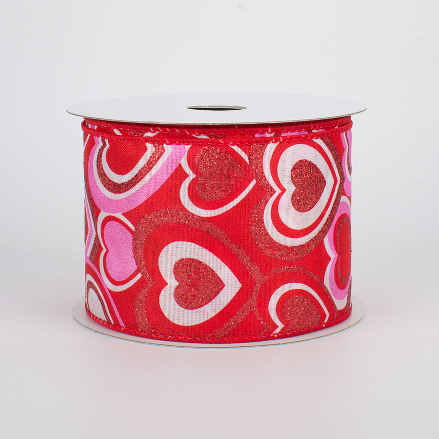 2.5" Pink, Red, White Hearts Ribbon (10 Yards)