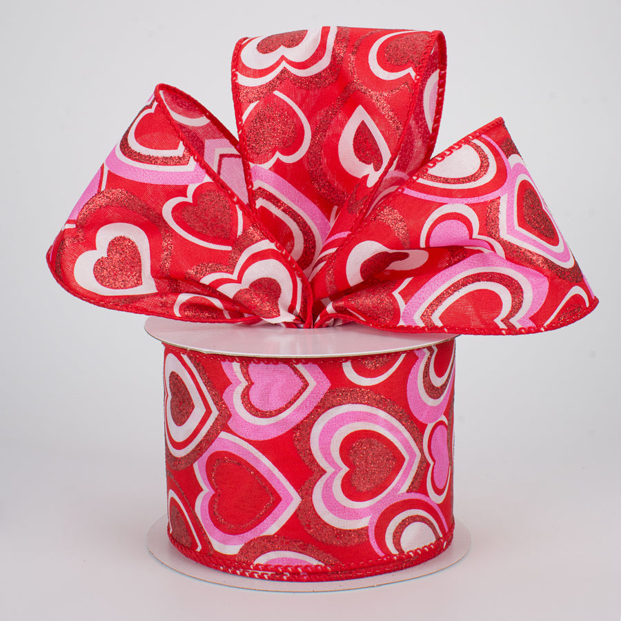 2.5" Pink, Red, White Hearts Ribbon (10 Yards) Lifestyle Photo