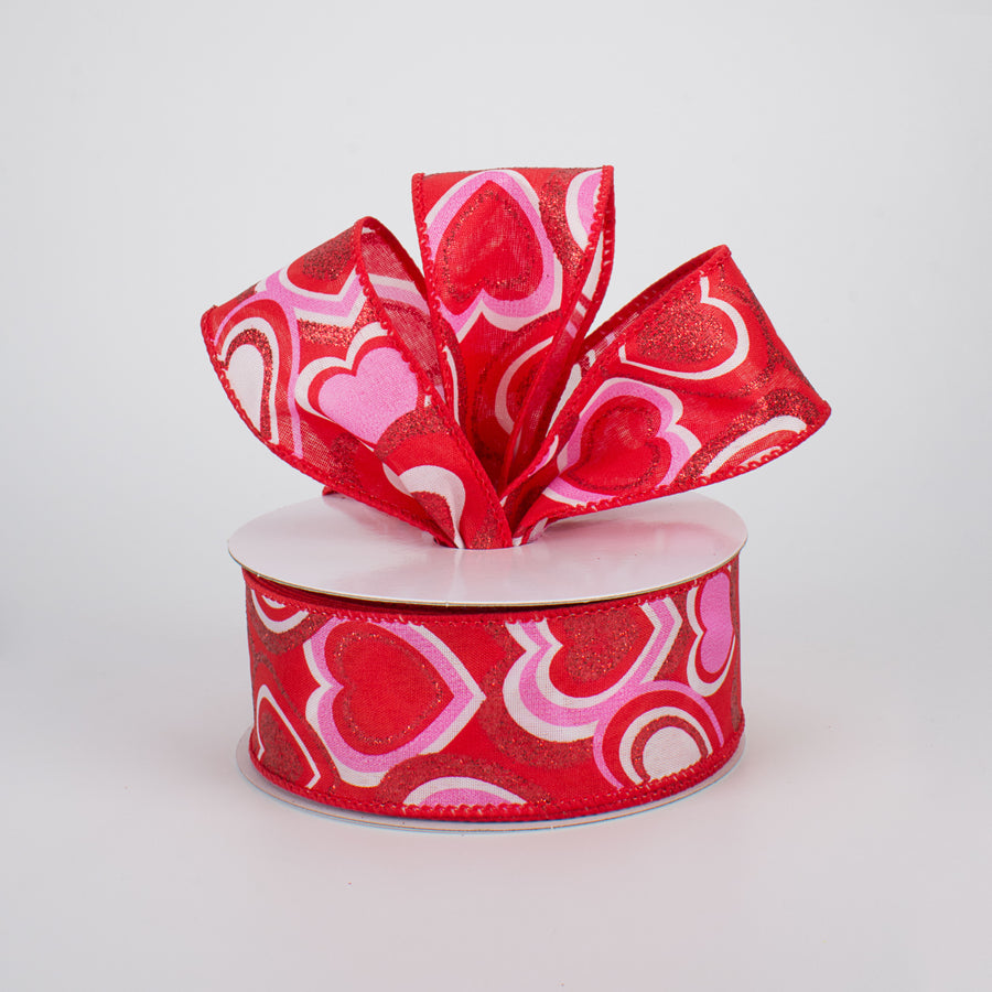 1.5" Pink, Red, White Hearts Ribbon (10 Yards) Lifestyle Photo
