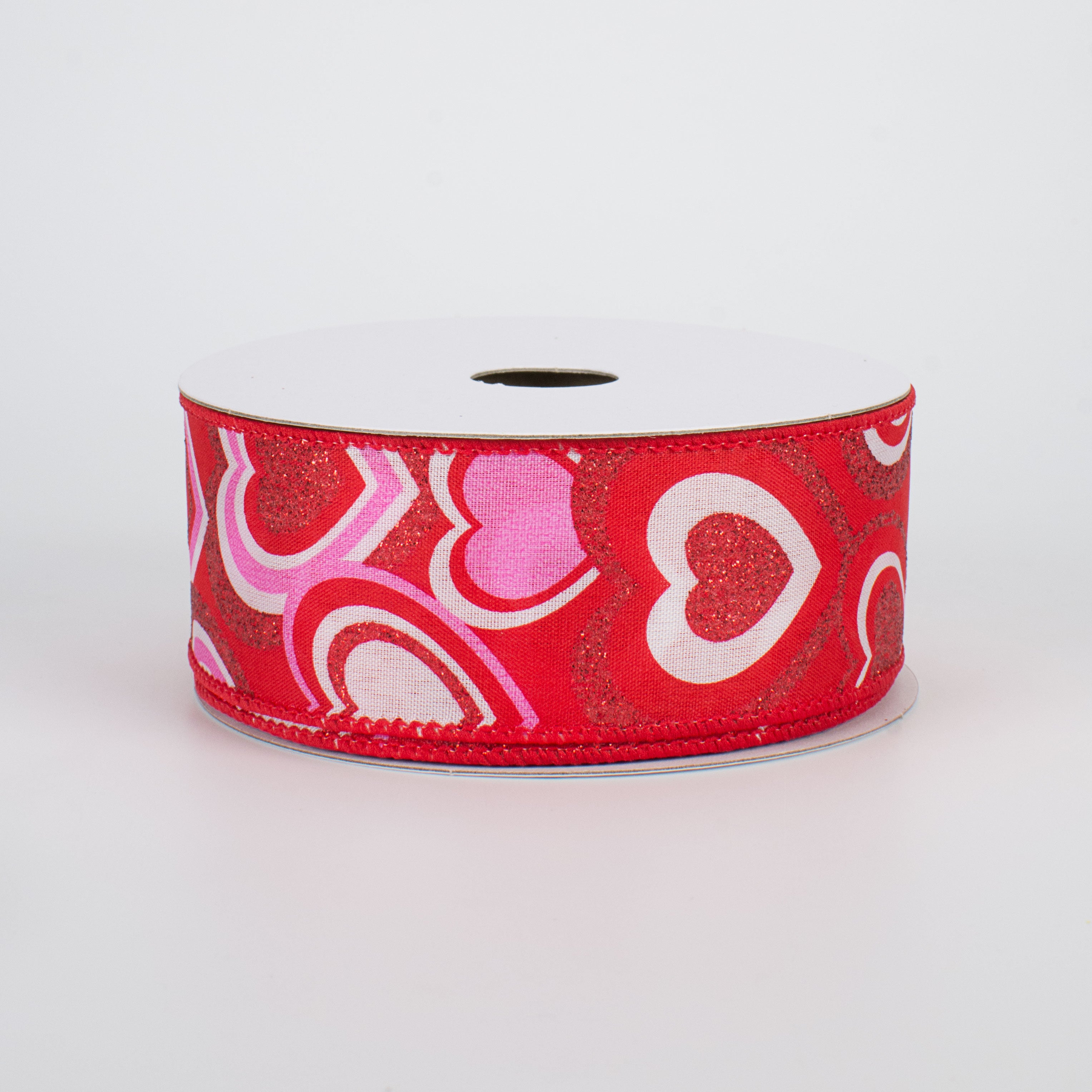 1.5" Pink, Red, White Hearts Ribbon (10 Yards)