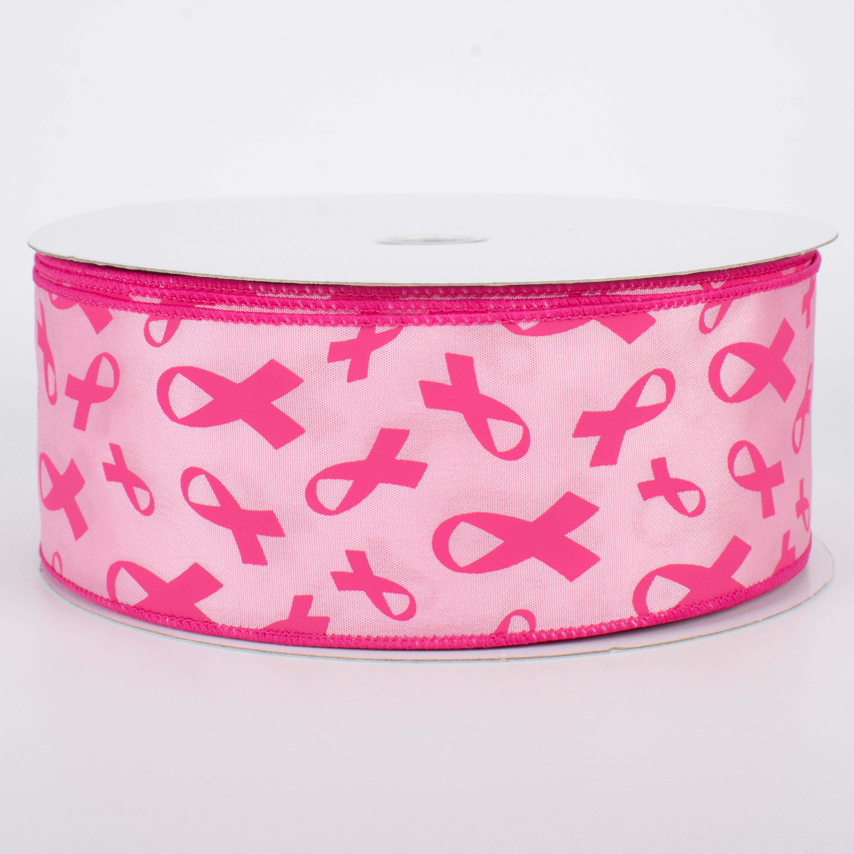 2.5" Pink Support Ribbons On Satin Ribbon (50 Yards)