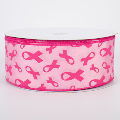 2.5" Pink Support Ribbons On Satin Ribbon (50 Yards)