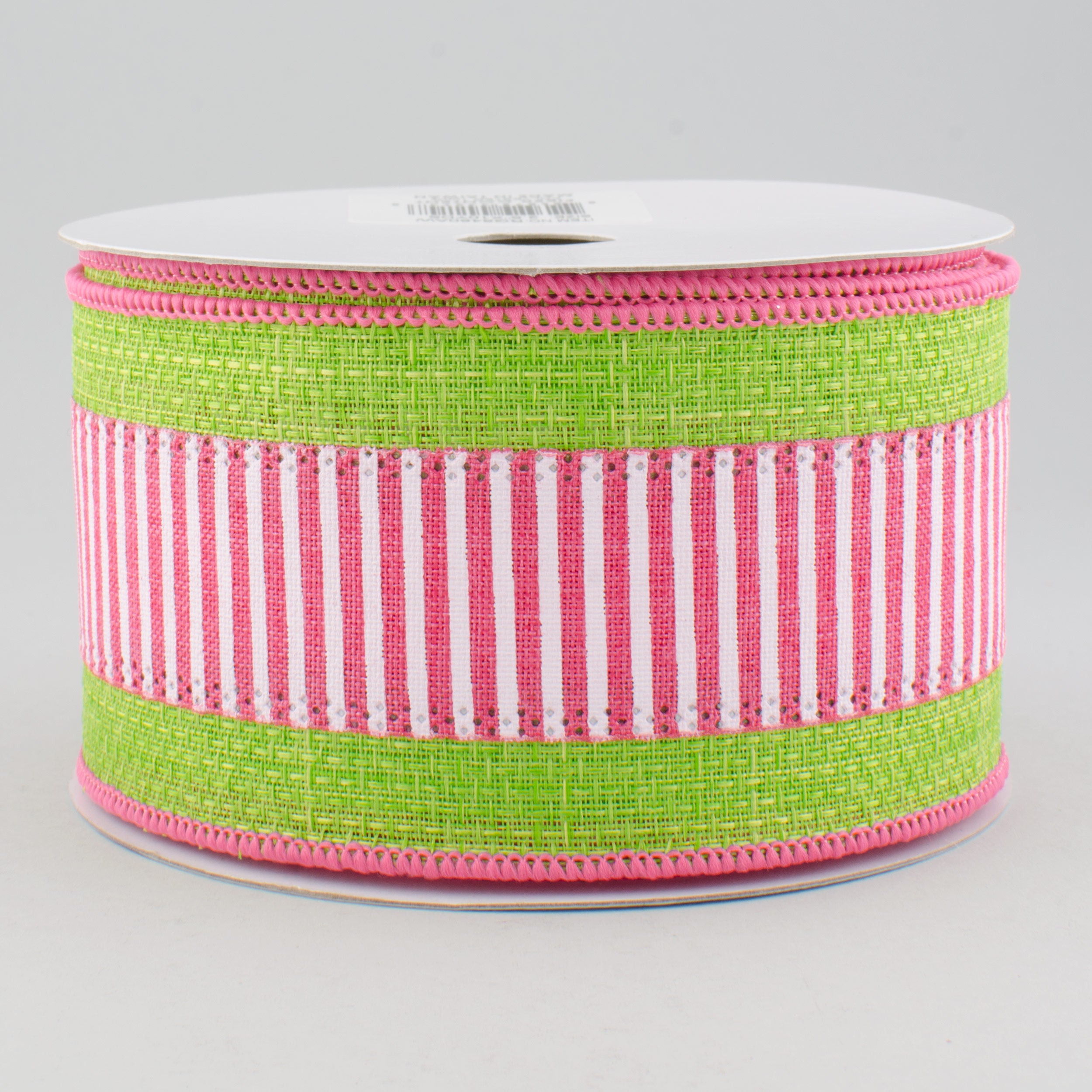 2.5" Pinstripes on Faux Burlap: Pink, White & Lime