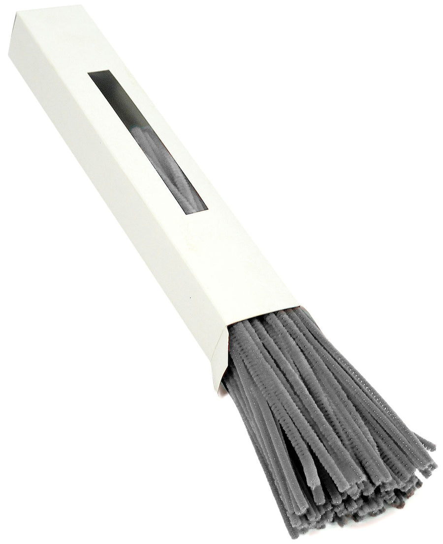 12" Pipe Cleaner Stems: 6mm Chenille Grey (100) Item Number: MA200110