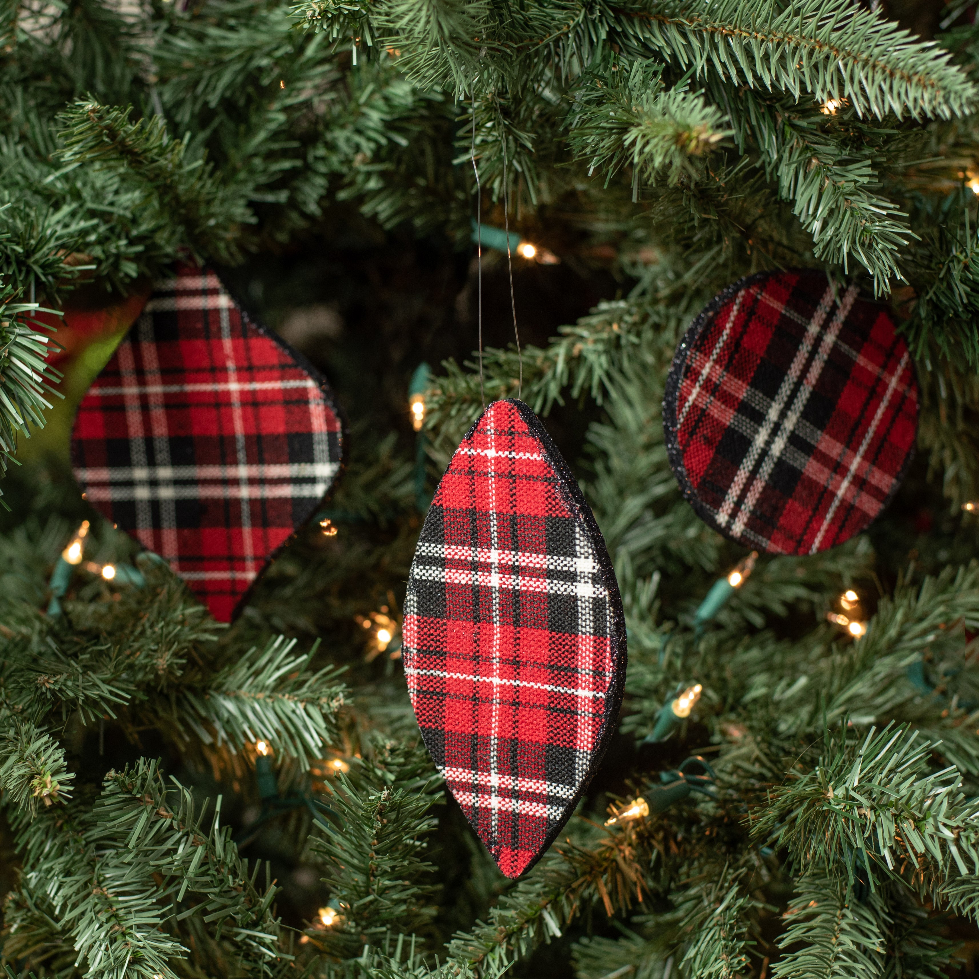 4.5-6.5" Plaid Fabric Ornaments (Set of 3) Lifestyle Photo