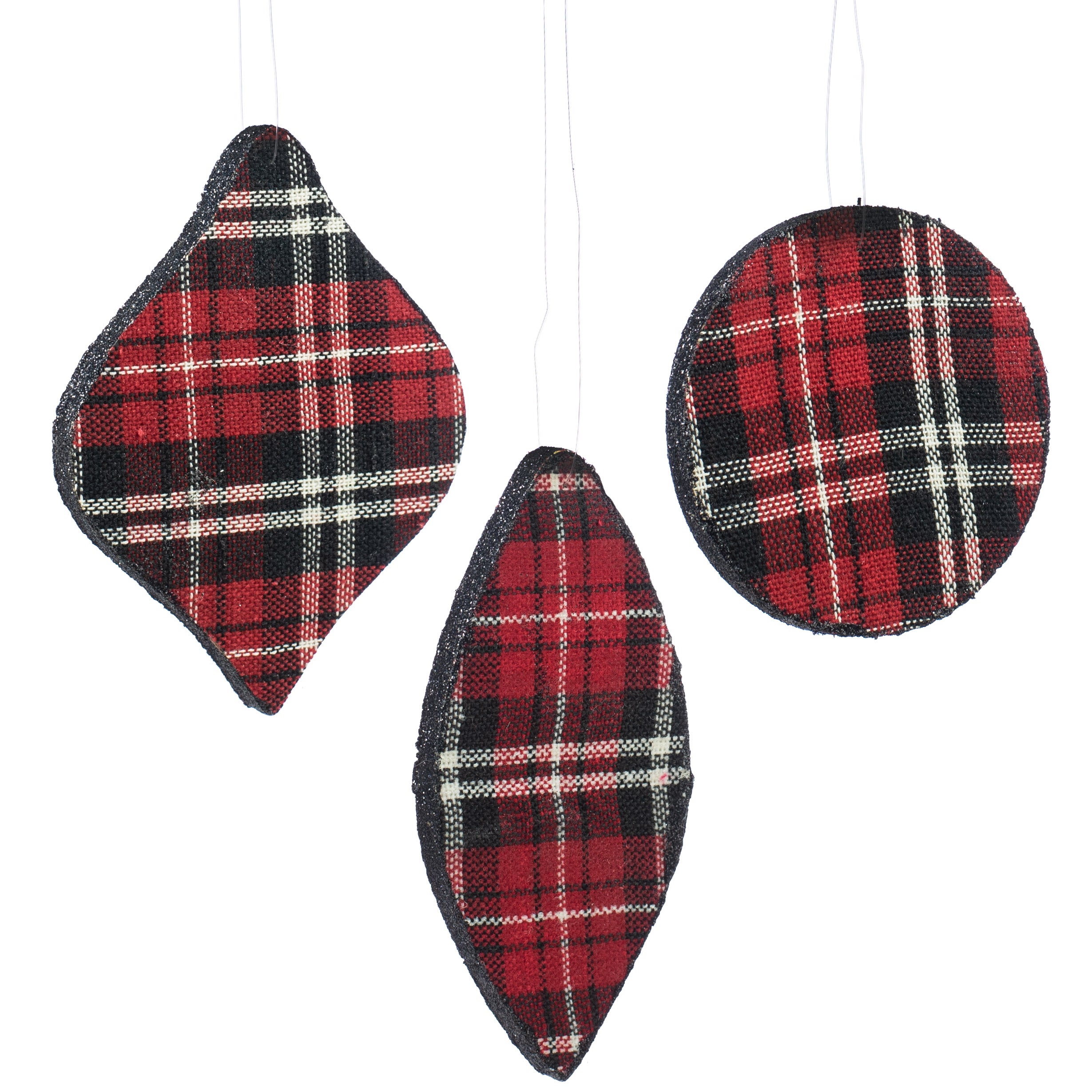 4.5-6.5" Plaid Fabric Ornaments (Set of 3) Item Number: XY847747
