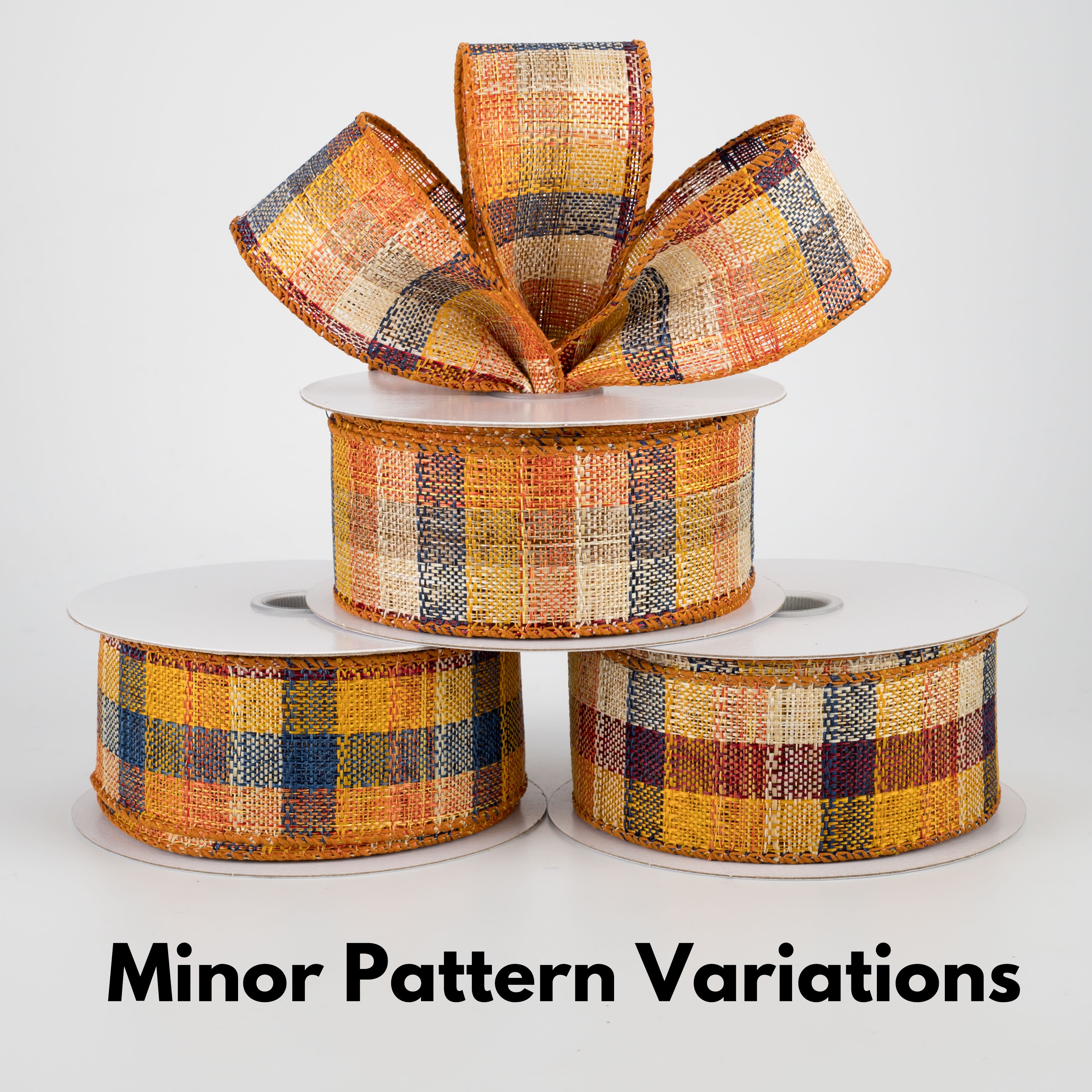 1.5" Plaid Fall Ribbon: Blue & Orange (10 Yards) Lifestyle Photo