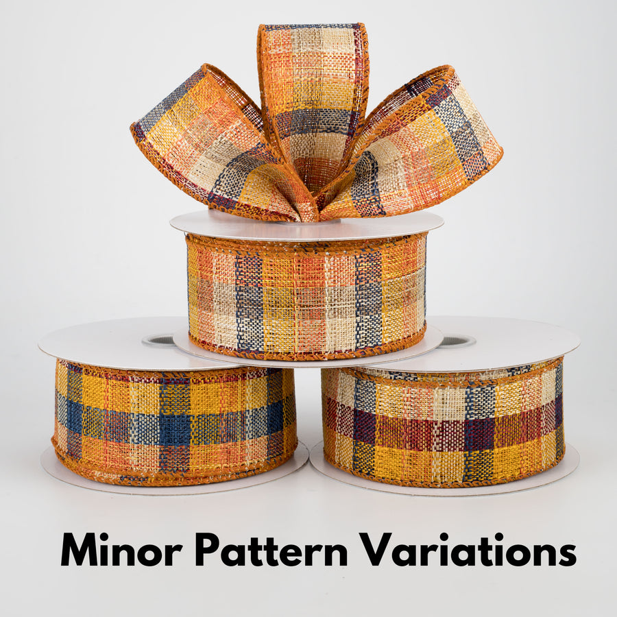 1.5" Plaid Fall Ribbon: Blue & Orange (10 Yards) Lifestyle Photo