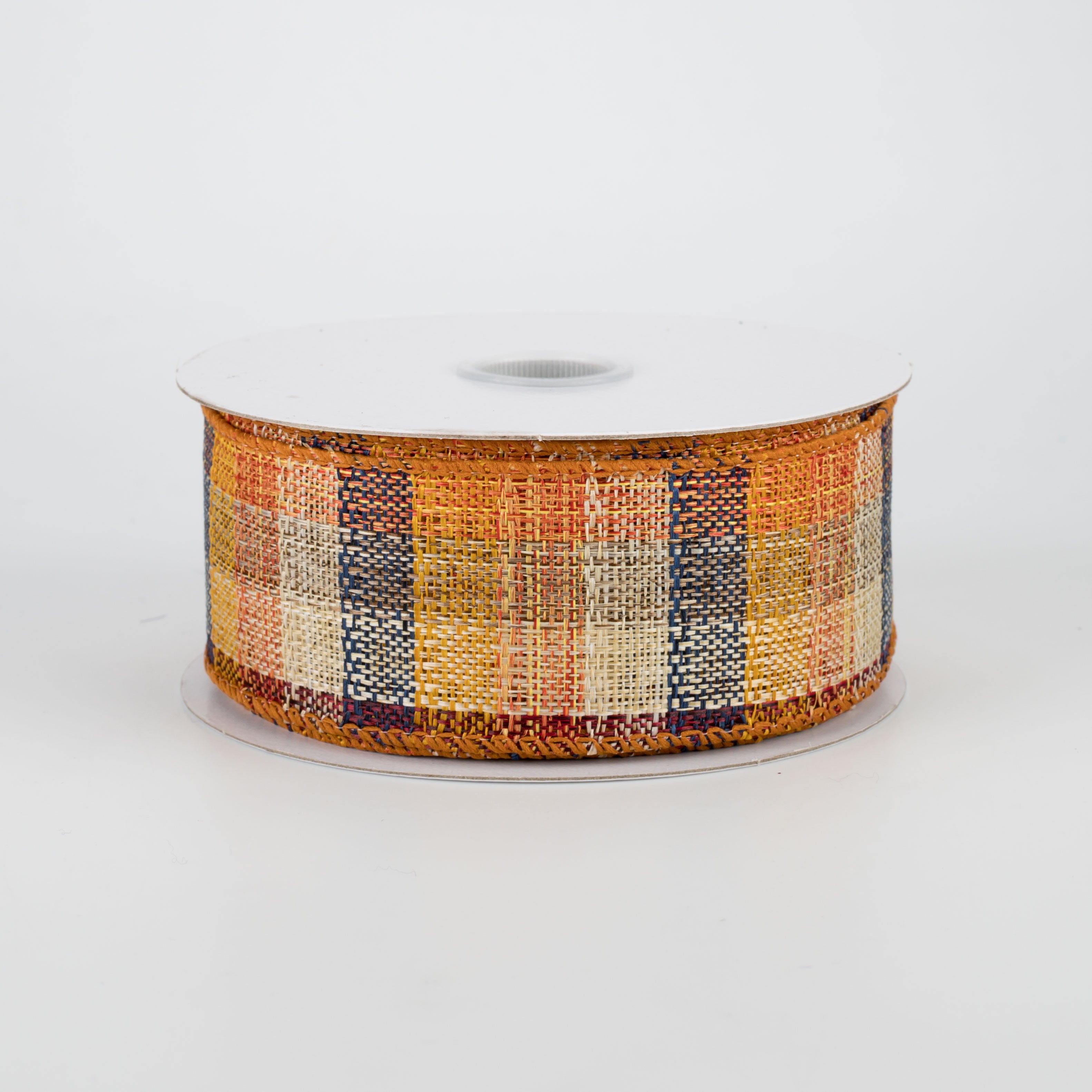 1.5" Plaid Fall Ribbon: Blue & Orange (10 Yards)